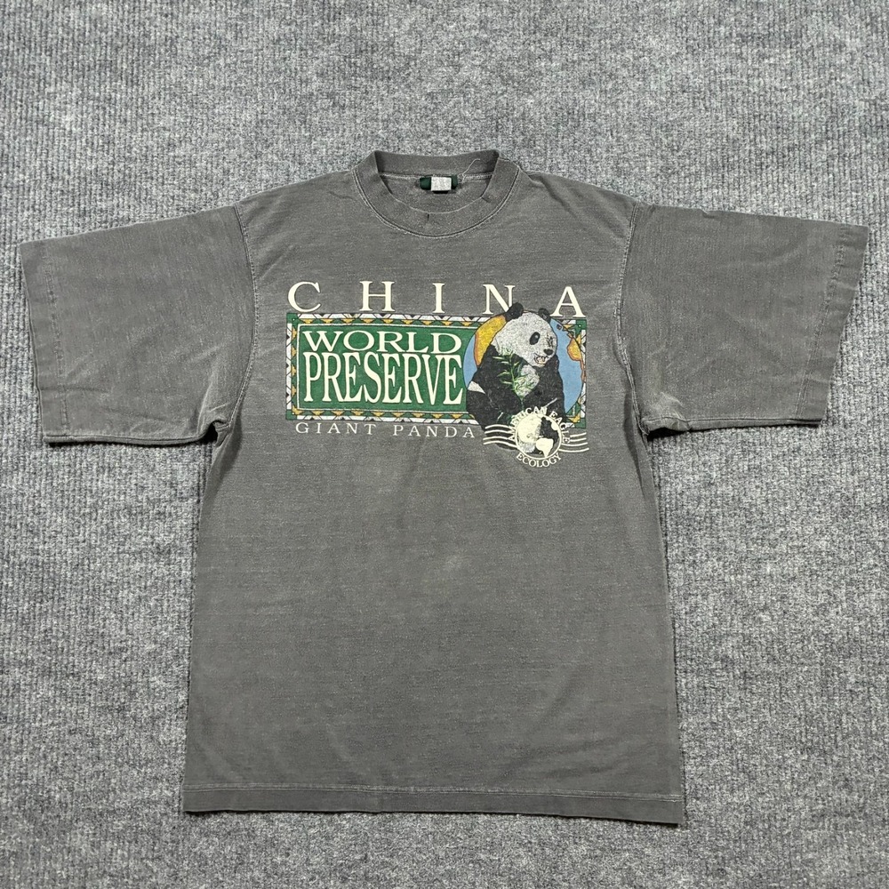 Vintage 90s American Eagle Panda China World‎ Preserve Graphic Tee XL Gray